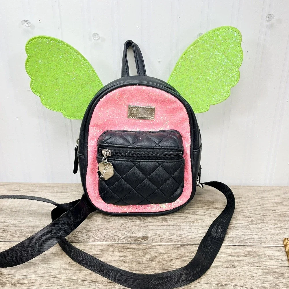 Luv Betsey by Betsey Johnson Mini Backpack Pink Green Glitter Wings Fairy Core